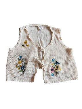 Willow & Wind White Embroidered Tie-Front Sleeveless Vest Top Shirt Size Medium